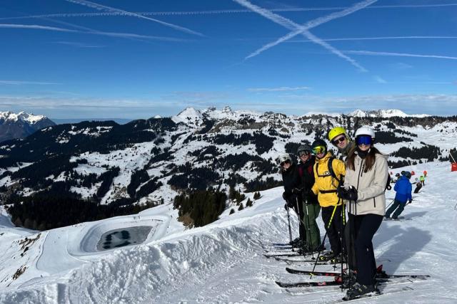 Group picture on the mountain skiing